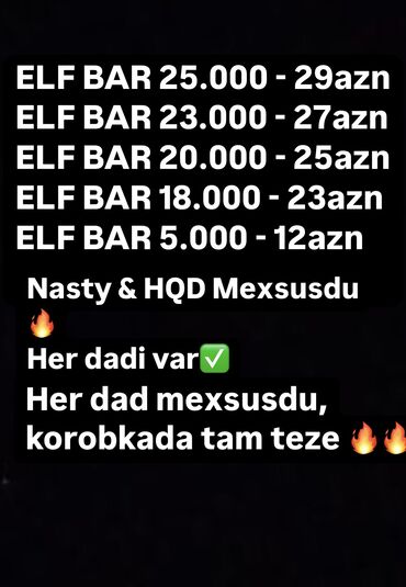 elf bar satışı: Elf bar & HGD& Nasty, tam Teze her dad mexsusdu