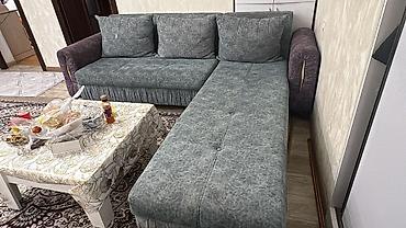Divanlar: TƏCİLİ SATILIRL‑şəkilli yumşaq künc divan - Rəng: boz-yaşıl oturacaq — 4