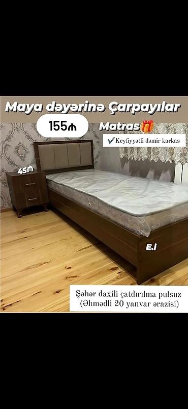 Çarpayılar: Maya dəyərinə çarpayı dəsti - Tək nəfərlik taxta çarpayı, yumşaq — 1