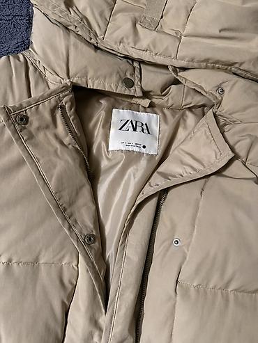 boyun bagi: ZARA qadın puffer gödəkçə - Rəng: bej - Model: kapüşonlu, beldə — 2