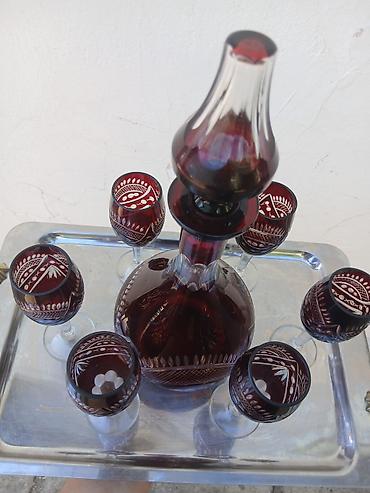 Kompleti posuđa: Kristalni set za liker/vino – rubin crveno, brušeni kristal - Komplet — 3