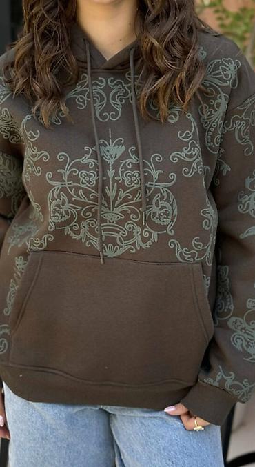 Толстовки, худи: Худи с объёмным бархатистым орнаментом - Модель: утеплённое худи с — 9