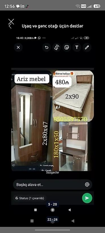 Uşaq və gənc otağı üçün dəstlər: Sifarişlə hazırlanır Rəng seçimi var ölçü seçimi var gənc yataq — 3