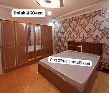 taxt yatag: Yataq otağı dəsti: taxt və böyük qarderob. - Taxt: 2 nəfərlik, başlıq — 1