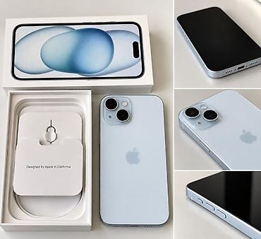 Уюлдук телефондор жана аксессуарлар: IPhone 15, Колдонулган, 128 ГБ, Көгүлтүр, Кабель — 1