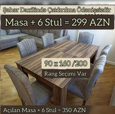 mebel dəstləri: Qonaq otağı üçün, Yeni, Açılmayan, Dördbucaq masa, 6 stul, Azərbaycan