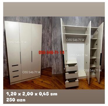 3 reqemi: Yeni, 3 qapılı Düz dolab, Qarderob, paltar dolabı