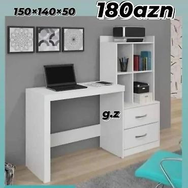 masaüstü ofis seti: Masa + rəfli komod dəsti - Rəng: ağ - Ölçülər: 150 × 140 × 50 sm — 1