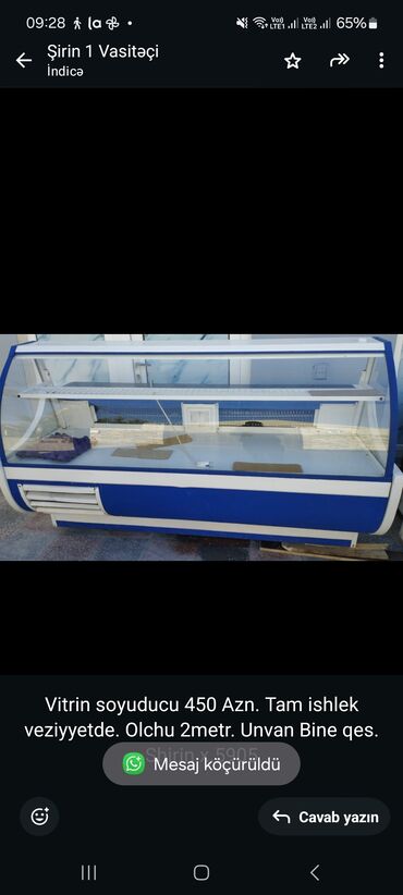 Sifarişlə çarpayılar: Vitrin soyuducu 450 Azn. Tam ishlek veziyyetde. Olchu 2metr. Unvan