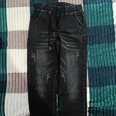 uşaq cins şortları: Uşaq üçün qara rəngli cins şalvar - Model: Jogger tərzi, elastik bel — 1