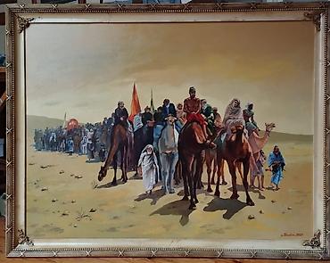 yeni il dekor: Rəsm əsəri – kətan üzərində yağlı boya, çərçivəli. Təsvir: Səhrada — 1