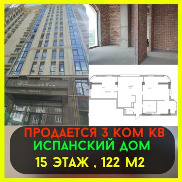 Продажа участков: 3 комнаты, 122 м², Элитка, 15 этаж, ПСО (под самоотделку)