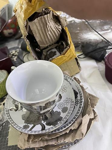 qedimi caydan: Çay dəsti, rəng - Gümüşü, Farfor, 6 nəfərlik, SSRİ — 3