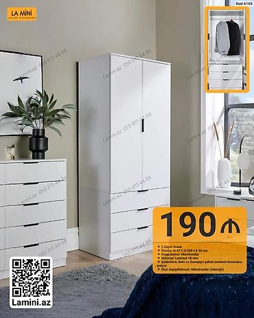 az bayraq: İki qapılı şkaf – minimal dizayn, ağ rəng Xüsusiyyətlər: - Korpus — 1