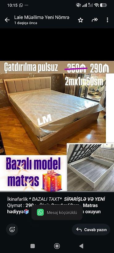 taxt 2 nəfərlik: İkinəfərlik _* BAZALI TAXT*_ _*SİFARİŞLƏ VƏ YENİ*_ Qiymət : *290₼* — 1