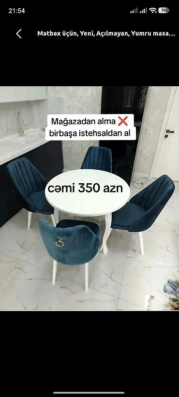 stul ofis: Mətbəx üçün, Yeni, Açılmayan, Yumru masa, 4 stul — 1