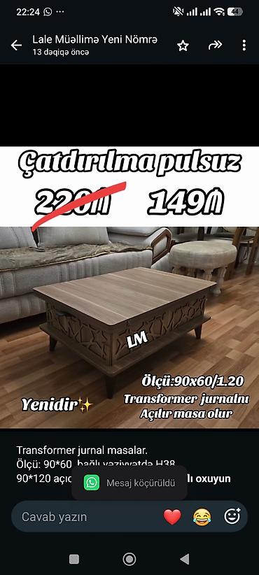 Transformer jurnal masalar. Ölçü: 90*60 bağlı vəziyyətdə H38 90*120