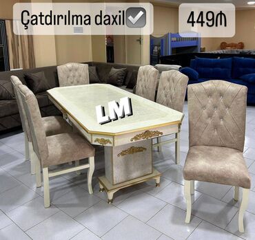 mətbəx stol stul divan: Qonaq otağı üçün, Yeni, Açılmayan, Dördbucaq masa, 6 stul