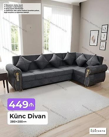 Künc divan – 280×200 sm - Mexanizm: açılan, bazalı (yataq funksiyalı lalafo.az -da Künc divan – 280×200 sm - Mexanizm: açılan, bazalı (yataq funksiyalı
