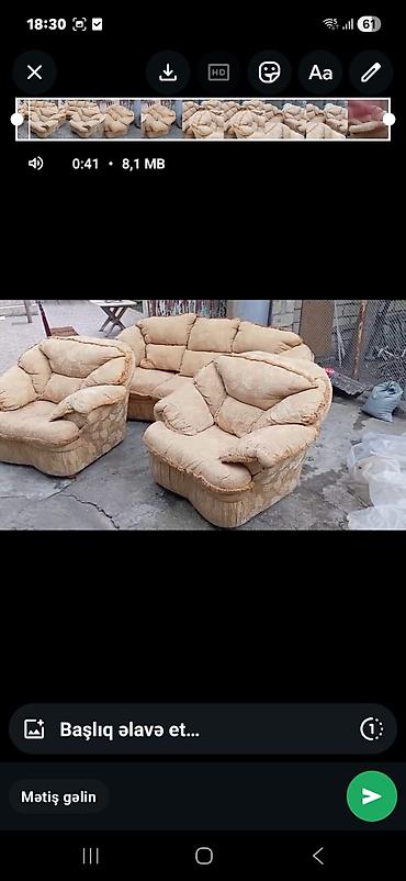 Üçlük yumşaq mebel dəsti - Tərkib: 1 ədəd iki nəfərlik divan + 2 ədəd
