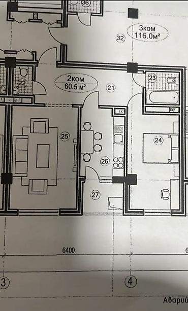 квартира вефа: 2 комнаты, 61 м², Вефа ТЦ Элитка, 11 этаж, ПСО (под самоотделку) — 7