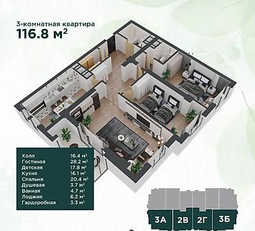 village: 3 комнаты, 116 м², Элитка, 18 этаж, ПСО (под самоотделку) — 2
