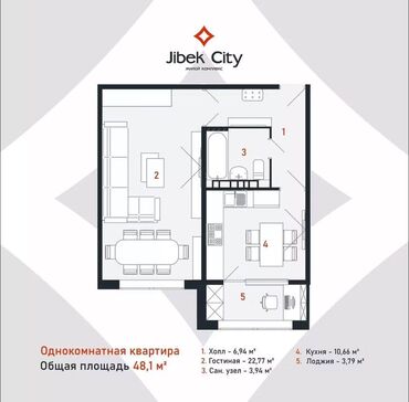 1комнатна квартира: 1 комната, 48 м², 108 серия, 6 этаж, ПСО (под самоотделку)