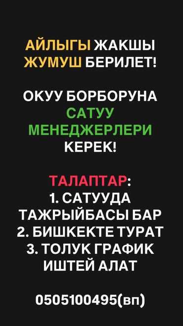 работа по интернету: Сатуу боюнча менеджер