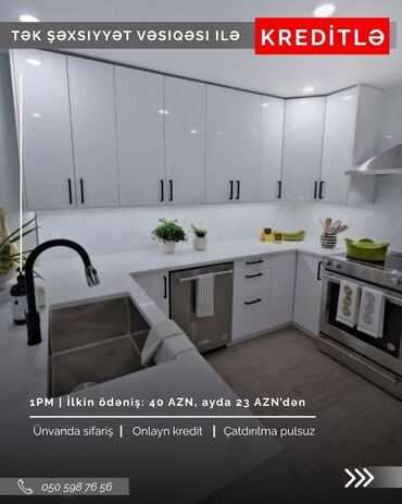 Sifarişlə mətbəx mebeli: Sifarişlə mətbəx dəsti, Özü çəkən petlələr, Sadə laminat, Kredit var, Pulsuz çatdırılma — 2