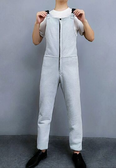 Брюки: Утеплённые рабочие штаны/полукомбинезон из овчины - Материал — 1