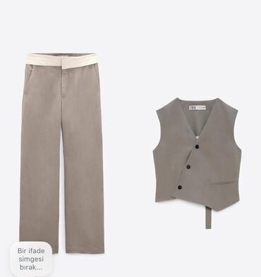 usaq ucun qizil sirqalar: ZARA Woman iki hissəli dəst - Rəng: boz-bej (taupe) tonunda, neytral