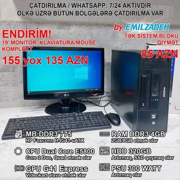 Masaüstü kompüterlər və iş stansiyaları: Masaüstü Kompüter "G41 DDR3/Dual Core E5800 3,20Ghz/4GB Ram/320GB HDD"