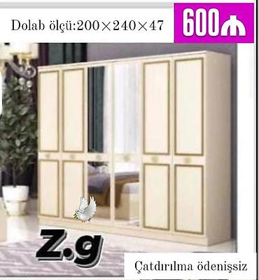 - Dolab ölçüsü: 200 × 240 × 47 sm - Rəng: açıq krem tonlarında, qızılı