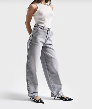 Cinslər: Geniş kəsimli boz denim şalvar - Model: wide leg/ skater - Rəng: açıq — 1