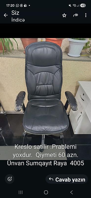 islenmis ofis kreslolari: Ofis kreslosu - Material: süni dəri üzlük - Rəng: qara - Armrestlər — 1