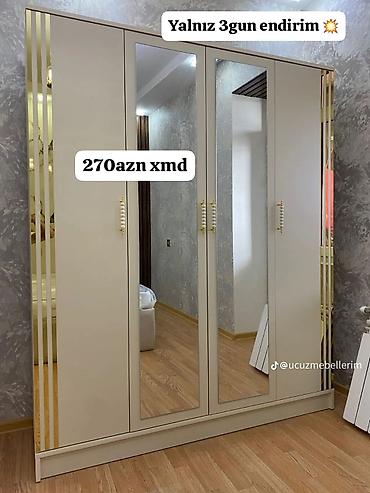 gardirob: Yeni, 3 qapılı, Güzgülü, Bej, Açılan, Düz dolab — 1
