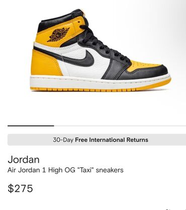 кроссовки nike: Jordan 1 taxi (45,5), Us-11.5; sifarisnen gelir