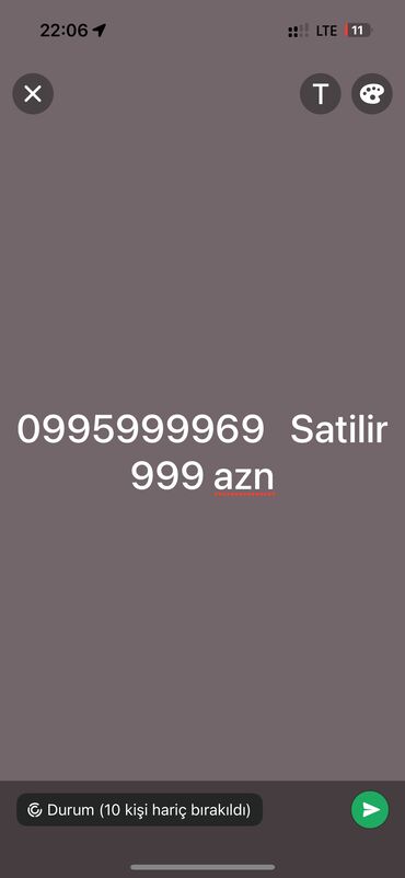 sim nömre: Nömrə: ( 099 ) ( 5999969 ), İşlənmiş