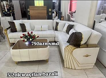 Künc divan dəsti – 3×2 ölçü, açılan-bazalı model - L şəklində künc