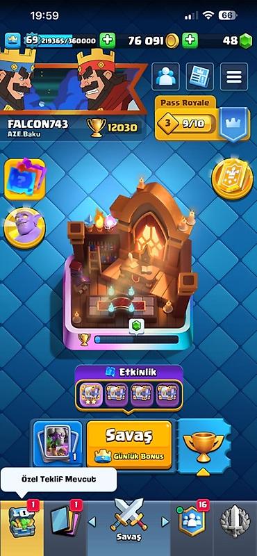 clash royale hesabı: Clash Royale oyun hesabı - Kral səviyyəsi: 69 - Kasa: 76 091 qızıl — 1