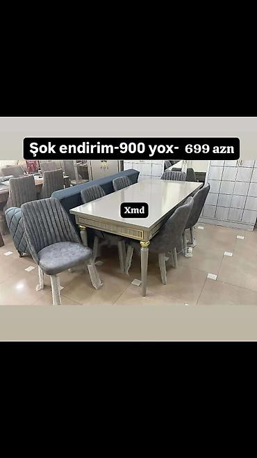 boru: Yemək otağı dəsti – masa və 8 ədəd stul - Rəng: açıq krem/bej masa — 1