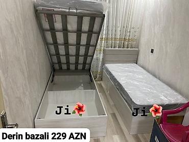Çarpayılar: Tək nəfərlik dərin bazalı çarpayı - Rəng: açıq ağ/boz ağac teksturası — 1