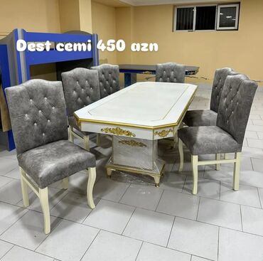 Masa və oturacaq dəstləri: Qonaq otağı üçün, Yeni, Açılmayan, Dördbucaq masa, 6 stul — 14