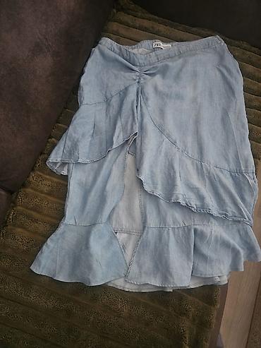 zara plavi komplet: ZARA teksas suknja – model sa volanima i asimetričnim preklopom - — 1