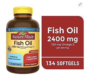 Nature Made Fish Oil – 2400 mg (hissə başına), 720 mg Omega‑3 Format