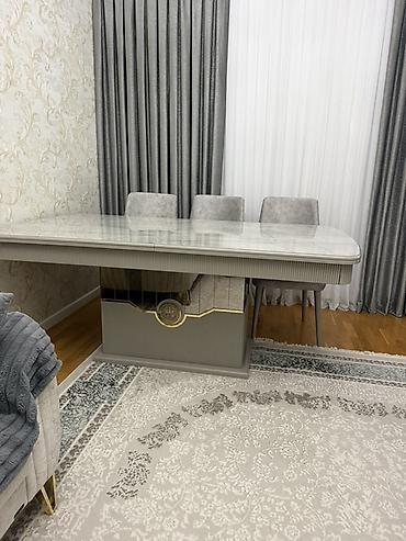 asma guzgu: Yemək otağı üçün dəst – mərmər effekti stol və 6 ədəd kreslo - Stol — 3