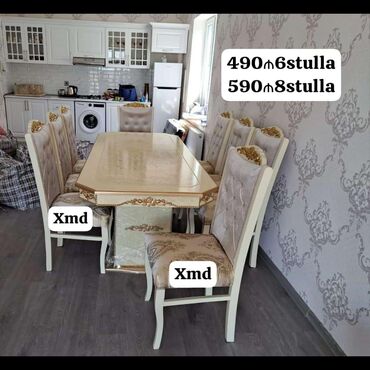 stol stul destleri: Для гостиной, Новый, Нераскладной, Прямоугольный стол, 6 стульев