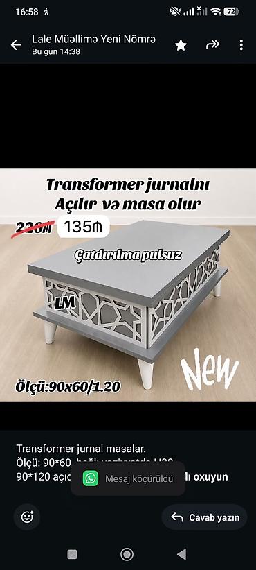 Transformer jurnal masalar. Ölçü: 90*60 bağlı vəziyyətdə H38 90*120 lalafo.az -da Transformer jurnal masalar. Ölçü: 90*60 bağlı vəziyyətdə H38 90*120