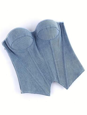 ev paltari: Denim korset top Yenidir. s-m razmer - Material: açıq mavi denim — 1