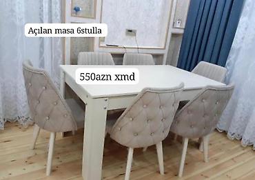 ev üçün stol: Açılan masa dəsti – 6 stul ilə - Transformasiya olunan yemək masası — 1